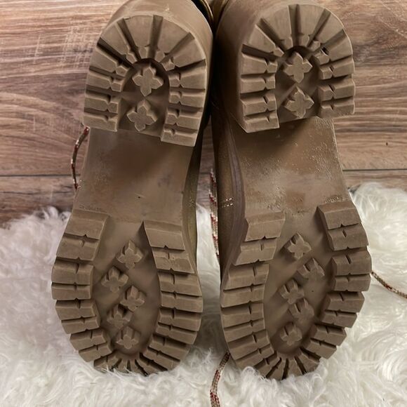 JELLYPOP Women’s Mission Hiker Lace Up Booties Chunky Heels Size 8 1/2” Tan - Picture 12 of 15